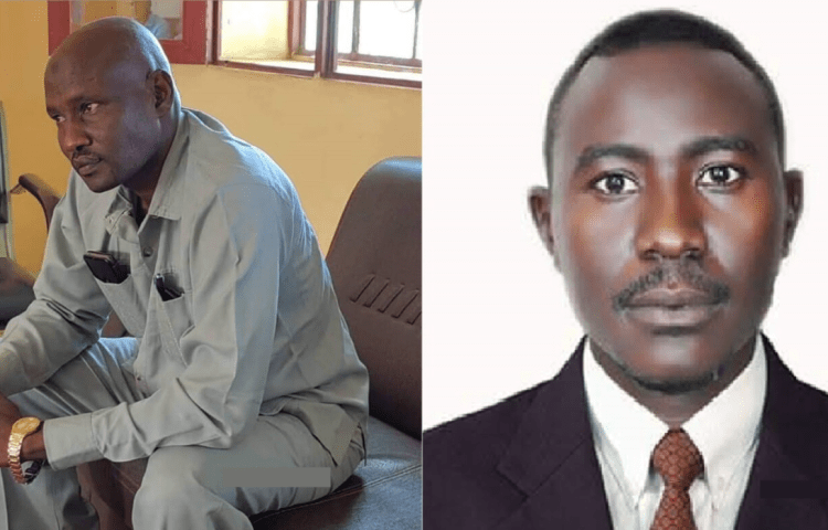 Members of an armed group affiliated with the Sudanese Armed Forces arrested freelance journalists Mohamed Ahmed Nazar (left) and Nasr Yaqoub at a shop in Abu Shouk Camp market in El-Fasher, North Darfur, on July 7, 2025. (Photos: Credit withheld)